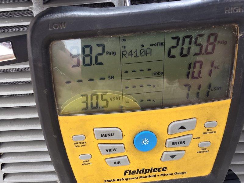 Responded to installation callback to address municipal code violations identified during inspection. Provided manufacturer installation instructions for all installed mechanical equipment per MRC 2015 Section M1307.1 and MMC Section 304.1. Verified HVAC equipment installation complies with manufacturer specifications and instructions per MRC 2015 Section M1401.11, R106.1.2, and MMC 2015 Section 304.1. Installed proper support for AC and refrigeration mechanical piping systems in accordance with MRC 2015 Section G2418.2 and MMC 2015 Section 407.2. Performed complete refrigeration piping system pressure test on both high and low sides using R410A refrigerant specifications. Test conducted at design pressure as listed on condensing unit nameplate. Documented pressure readings showing 98.2 psig on low side and 205.8 psig on high side, confirming system integrity and leak-free installation. All work completed to prepare for mechanical inspector witness verification and final approval.