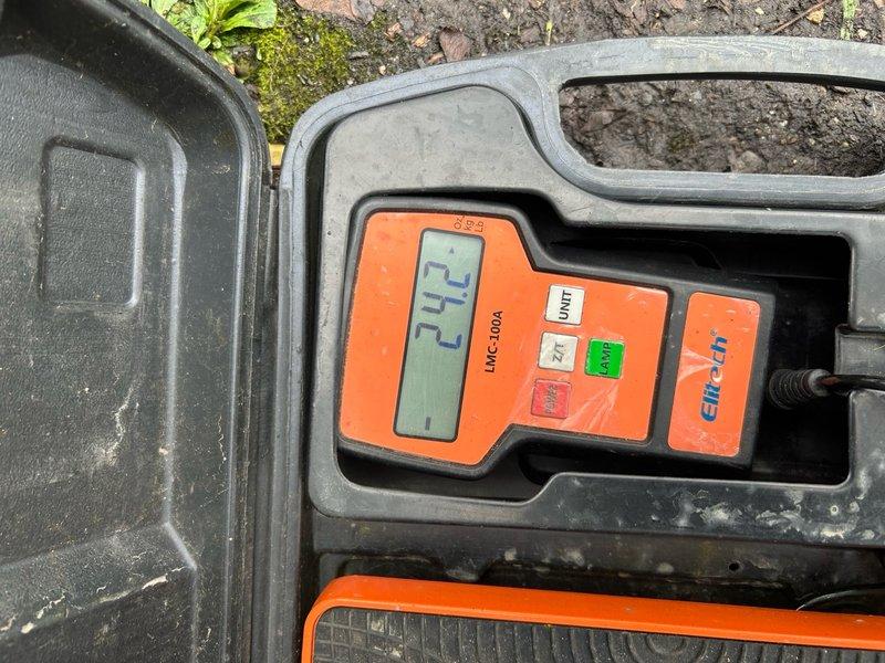 Completed annual cooling maintenance on outdoor condensing unit. Inspected system components, changed air filter, and performed leak detection testing which showed normal readings at 22.2 ppm. Unit operating within manufacturer specifications with refrigerant lines secure and fan assembly functioning properly.