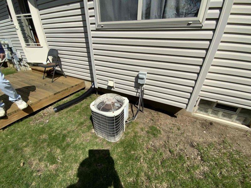 Completed comprehensive HVAC estimate for full system replacement at residential property. Assessed existing outdoor condensing unit located on side of home and evaluated basement area for indoor equipment installation, documenting current conditions and spatial requirements for new system components.