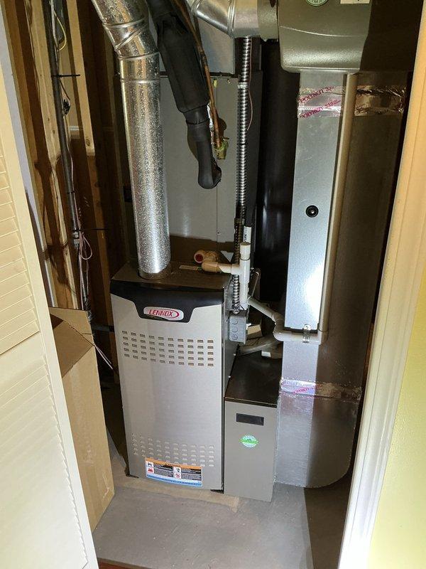 Completed annual cooling maintenance on residential split system HVAC unit. Performed comprehensive inspection of indoor Lennox furnace with air handler cabinet and outdoor condenser unit. Verified proper operation of all system components, checked refrigerant levels, inspected electrical connections, and confirmed adequate airflow through ductwork and filter systems. All equipment found to be operating within normal parameters with no immediate service needs identified.