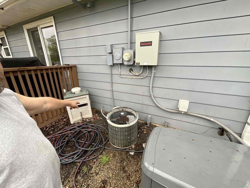 Provided comprehensive estimate for replacement of 30-year-old air conditioning and natural gas furnace system under BOGO promotion. Current equipment located in utility room remains operational but has reached end of expected service life. Assessed existing outdoor condenser unit, interior return air system, and electrical disconnect configuration to determine proper replacement specifications and installation requirements.