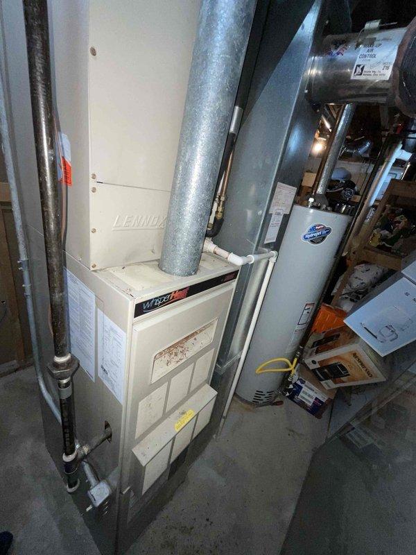 Conducted full system evaluation on 16-year-old Lennox HVAC system experiencing inadequate cooling performance and continuous operation. Inspected basement-mounted furnace and air conditioning components, documented equipment condition, and assessed ductwork configuration. Provided comprehensive replacement estimate for complete HVAC system upgrade to address insufficient cooling capacity and excessive runtime issues.