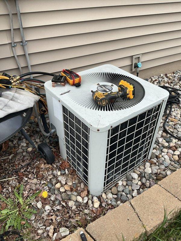 Responded to no cooling complaint on 10-year-old Comfortmaker system with water leakage at indoor unit. Diagnosed blocked condensate drain line causing water to back up underneath furnace and affecting system performance. Cleared obstruction from drain line, verified proper drainage flow, and tested system operation. Unit now cooling properly with no water leakage detected.