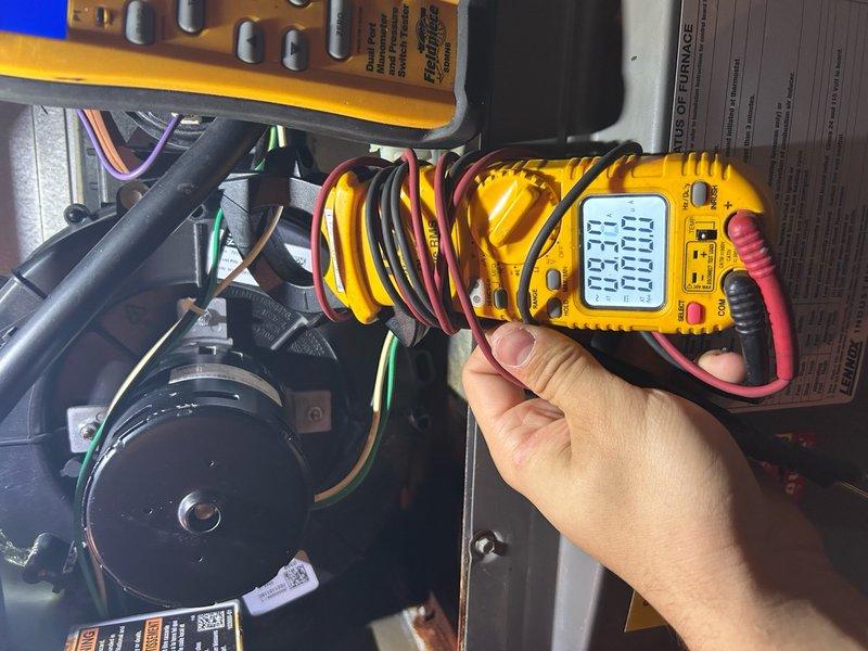 Responded to customer concern regarding increased electric bills following recent furnace repair on 14-year-old unit located in basement. Performed electrical diagnostics using clamp meter and multimeter to measure amperage draw and voltage readings on blower motor assembly and associated electrical components. Verified all electrical connections, tested motor operation, and documented current consumption levels to identify potential causes of elevated energy usage.