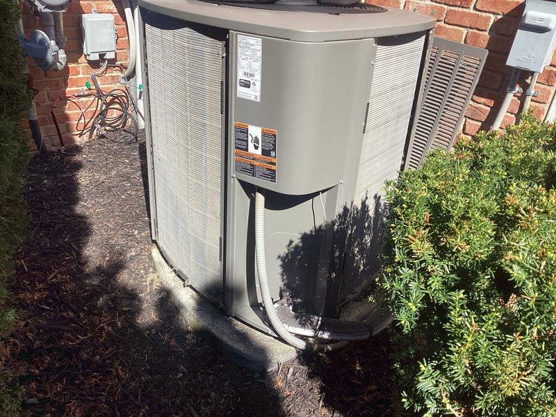 Completed scheduled maintenance on two outdoor air conditioning condenser units. Performed comprehensive inspection of both ACM units positioned against building exterior, checking refrigerant lines, electrical connections, and ventilation components. Replaced air filters and cleaned condenser pads as needed. Verified proper operation of all safety labels and disconnect boxes. Both units found in normal operating condition with adequate clearance from surrounding landscaping.