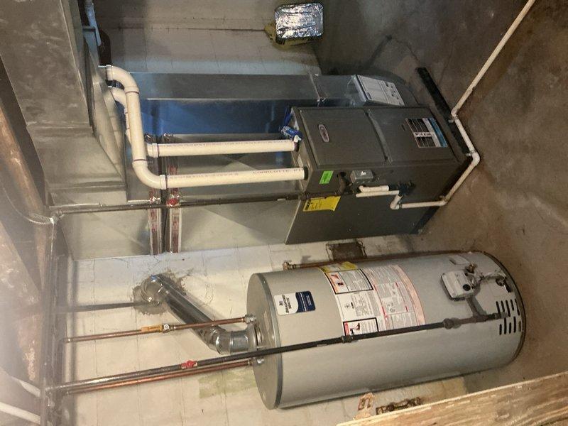 Responded to recall for plenum code violations on recently installed HVAC system. Inspected basement furnace installation and attic ductwork to identify non-rated materials exposed within plenum spaces. Replaced non-compliant flexible ductwork with properly rated insulated flex duct meeting code requirements for plenum applications. Verified all materials within plenum spaces now carry appropriate fire and smoke ratings per mechanical code standards. Confirmed proper ventilation air pathways are established and meet code specifications. System tested and operational with all violations corrected.