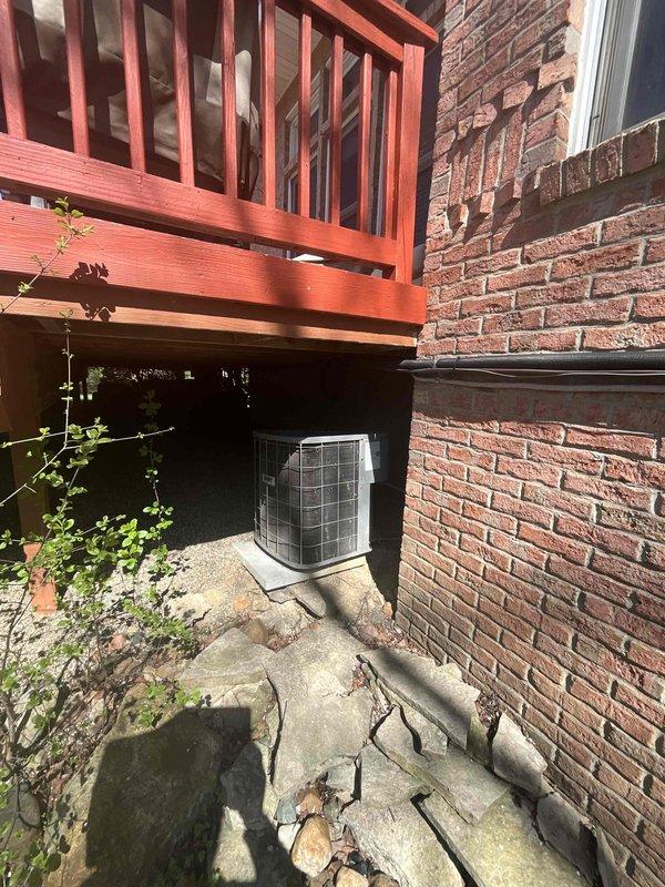 Conducted full system estimate for second floor HVAC replacement. Evaluated existing 3-ton R-22 system with furnace located in attic and condenser unit positioned under rear deck. Documented equipment specifications, installation access points, and photographed current system configuration including condenser placement on concrete pad beneath elevated deck structure. Provided comprehensive replacement options for complete system upgrade.