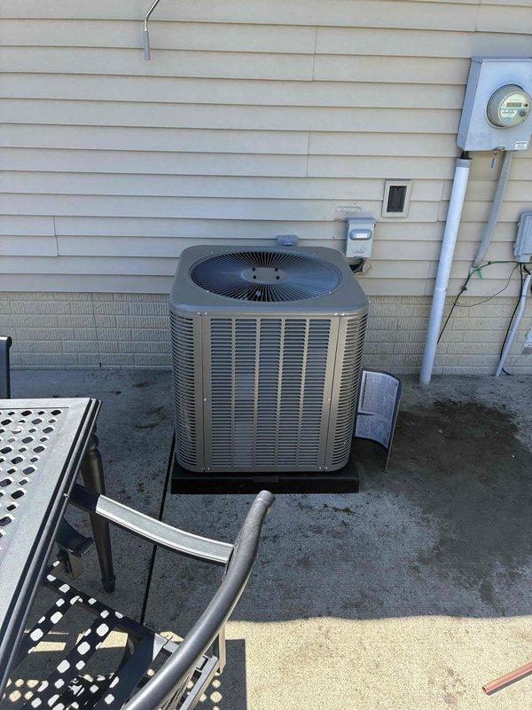 Completed full HVAC system installation including a 70,000 BTU furnace with rear-discharge configuration, 2.5-ton air conditioning condenser unit, and whole-home humidifier. All mechanical and electrical permits were obtained prior to installation, equipment was properly mounted and secured per manufacturer specifications, refrigerant lines and electrical connections were completed, and existing ductwork was reconnected to the new system.