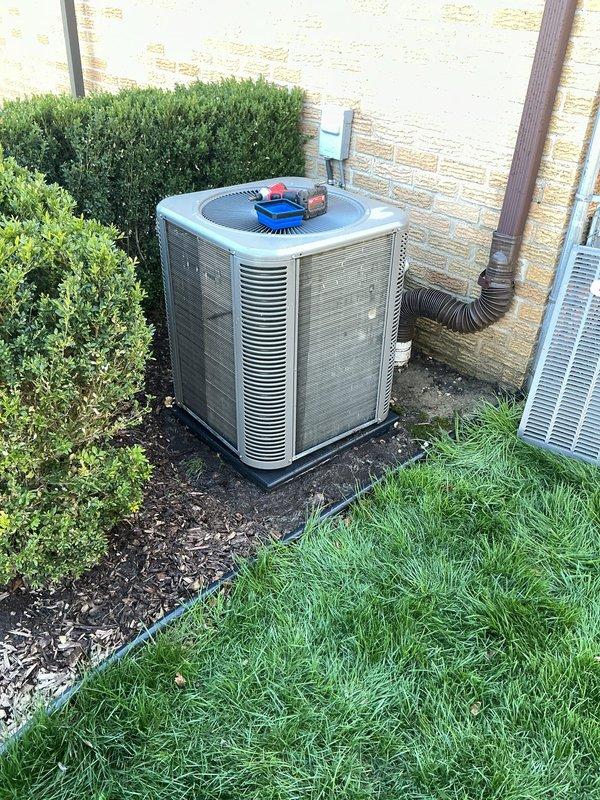 Completed annual preventative maintenance on residential air conditioning system. Performed comprehensive inspection of outdoor condenser unit, replaced air filter, and installed new condenser pad. Unit tested and operating within normal parameters upon completion.