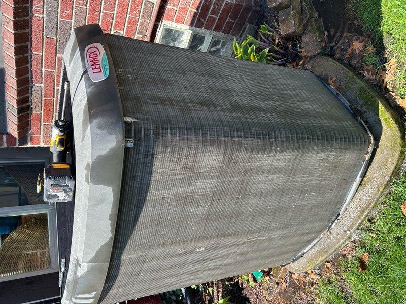 Completed annual cooling maintenance on Lennox rooftop unit. Performed comprehensive inspection of refrigerant lines, noting moderate corrosion on copper tubing and connections, accumulators, and associated components within acceptable operational parameters. Inspected condenser coil condition, observing algae buildup on top grille requiring future cleaning consideration. Verified electrical disconnect, confirmed unit operational status, and documented equipment condition through photographic records for maintenance history.