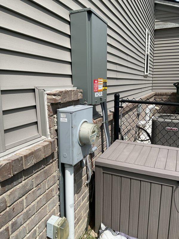 Successfully completed installation of a 20KW Kohler standby generator with 100-amp automatic transfer switch at residential property. Coordinated and obtained all required permits including mechanical, electrical, generator, gas pipe, pressure test, and transfer switch approvals. Installed generator unit on concrete pad in backyard with proper utility connections to home electrical service panel, completed gas line installation and pressure testing, and configured transfer switch for seamless automatic operation during power outages.