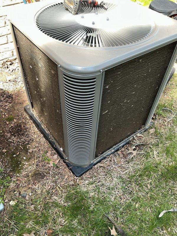 Completed first of two annual cooling maintenance visits on residential air conditioning system. Performed comprehensive inspection of outdoor condensing unit, including visual assessment of cabinet condition, fan assembly, and mounting pad stability. Checked refrigerant levels, cleaned condenser coils, and verified proper airflow through louver vents. Inspected electrical connections, tested capacitor function, and confirmed motor operation. Unit found to be operating within normal parameters with no immediate service needs identified. All routine maintenance tasks completed per manufacturer specifications.