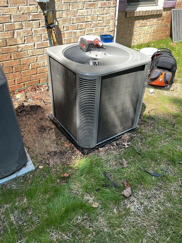 Completed first of two annual cooling maintenance visits on residential air conditioning system. Performed comprehensive inspection of outdoor condensing unit, including visual assessment of cabinet condition, fan assembly, and mounting pad stability. Checked refrigerant levels, cleaned condenser coils, and verified proper airflow through louver vents. Inspected electrical connections, tested capacitor function, and confirmed motor operation. Unit found to be operating within normal parameters with no immediate service needs identified. All routine maintenance tasks completed per manufacturer specifications.