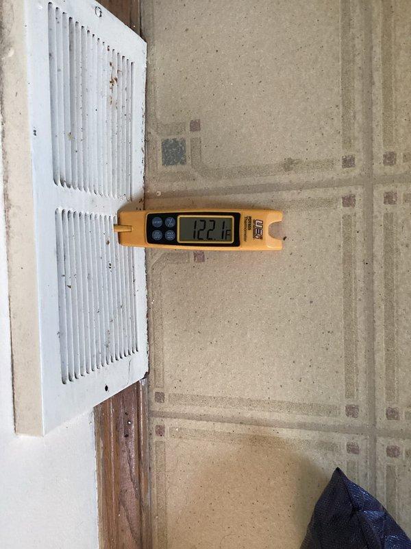 Responded to callback for newly installed thermostat with furnace displaying alert code 11 on six-year-old forced air system. Performed diagnostic testing and temperature measurements at evaporator coil (15.18°F) and supply register (122.78°F) to verify system operation and rule out thermostat programming issues. Determined furnace alert code was equipment-related rather than thermostat installation error, cleared code, and confirmed system returned to normal heating operation with proper temperature differential.