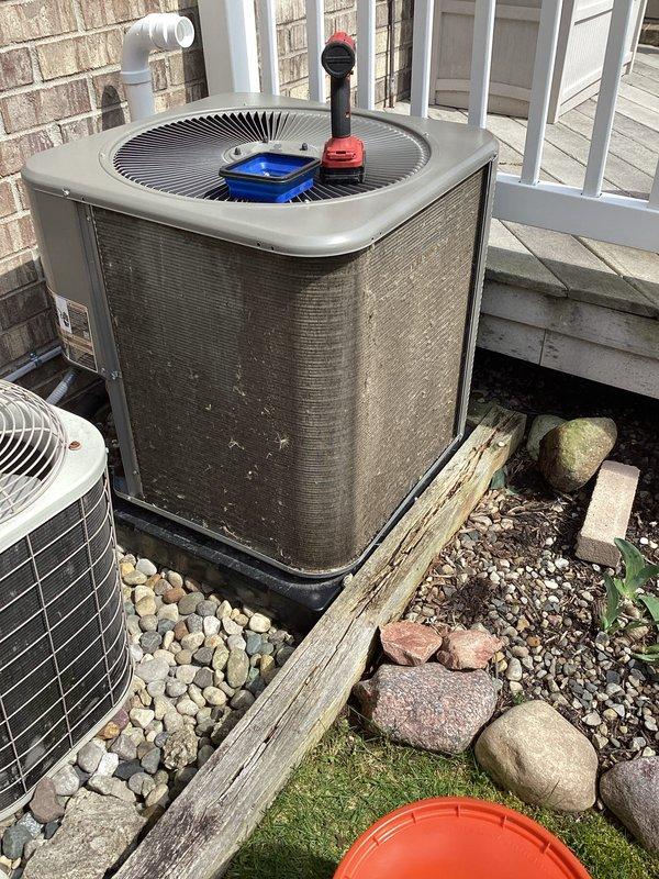 Completed annual cooling maintenance on residential split system air conditioning units. Performed comprehensive service on 2-5 ton rooftop/outdoor condenser units including spot cleaning of condenser coils, replacement of air filters, and installation of new humidifier pad. Conducted refrigerant pressure checks using manifold gauges to verify proper system charge and operation. Inspected electrical connections, tested system controls, and confirmed adequate airflow through all components. All equipment operating within manufacturer specifications upon completion of maintenance procedures.