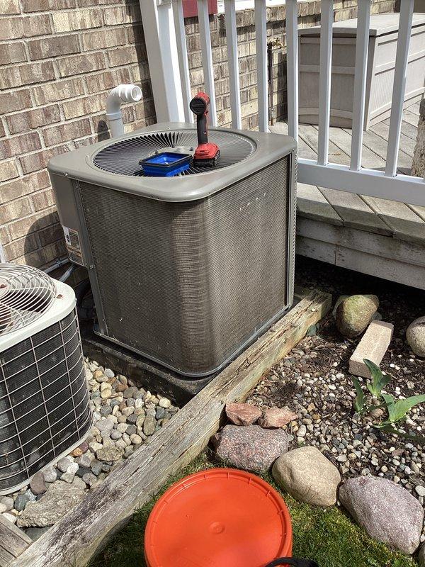 Completed annual cooling maintenance on residential split system air conditioning units. Performed comprehensive service on 2-5 ton rooftop/outdoor condenser units including spot cleaning of condenser coils, replacement of air filters, and installation of new humidifier pad. Conducted refrigerant pressure checks using manifold gauges to verify proper system charge and operation. Inspected electrical connections, tested system controls, and confirmed adequate airflow through all components. All equipment operating within manufacturer specifications upon completion of maintenance procedures.