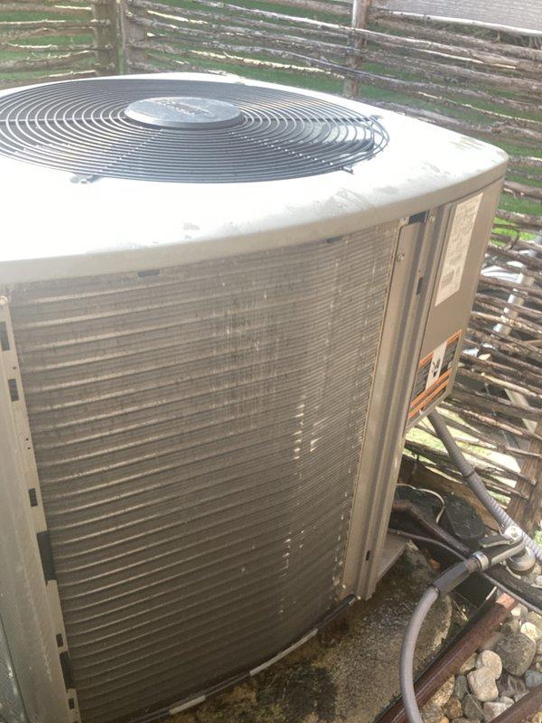Performed routine maintenance on two outdoor air conditioning condenser units. Conducted thorough inspection of both systems, cleaned condenser coils which showed significant dirt and debris accumulation, and verified proper operation of fan motors and compressors. Cleared debris from base pads and surrounding areas to ensure adequate airflow and drainage. All refrigerant lines, electrical connections, and mechanical components inspected and found to be functioning within normal parameters upon completion of preventive maintenance service.