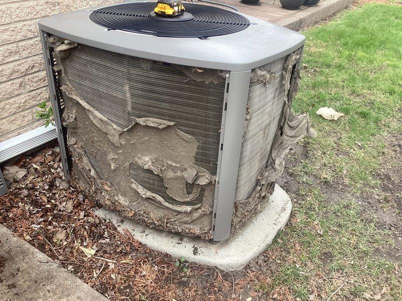 Completed annual cooling maintenance on residential air conditioning system. Performed comprehensive inspection of outdoor condensing unit, noting significant exterior deterioration with extensive rust, corrosion, and peeling paint on metal panels requiring future attention. Conducted operational testing with multimeter to verify electrical performance, checked refrigerant levels, inspected condenser coils through protective grilles, and confirmed proper fan operation. Unit remains functional despite cosmetic deterioration from weather exposure and age.