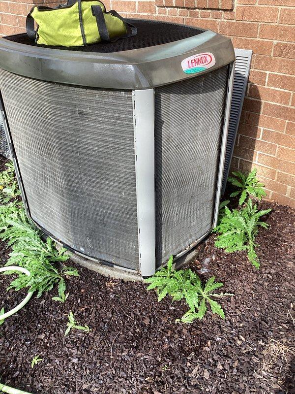 Completed annual cooling maintenance on Lennox outdoor condensing unit. Replaced air filter and evaporator pad as part of routine preventive maintenance service. Unit operating within normal parameters upon completion of service.