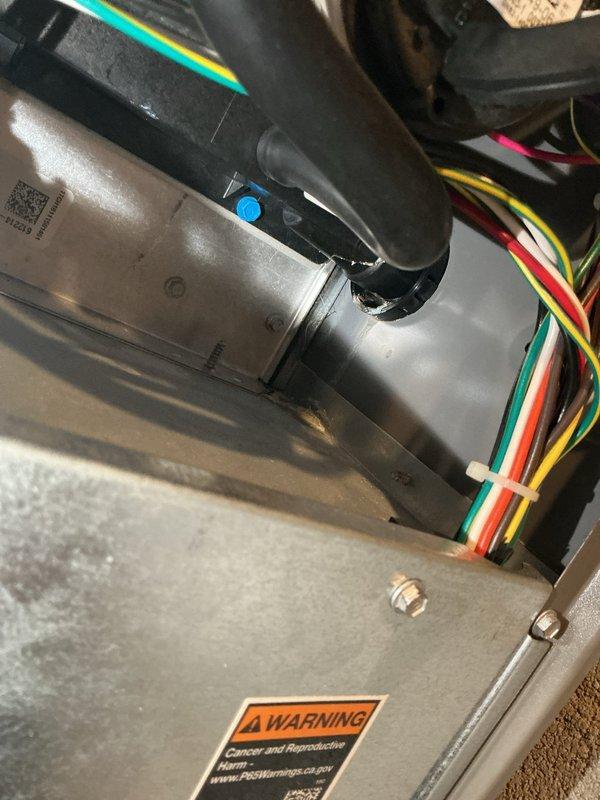 Completed routine ACM preventive maintenance on residential cooling system. Performed comprehensive inspection of blower assembly, motor components, and electrical connections including terminal blocks and wiring harnesses. Verified all electrical connections were secure, checked wire management and grounding, and documented equipment condition with interior cabinet and outdoor unit components operating within normal parameters.