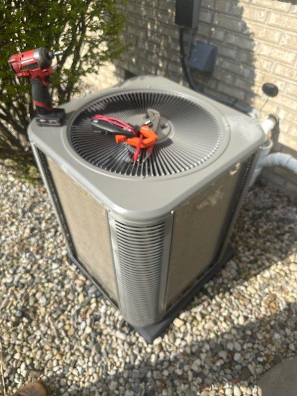 Completed annual cooling maintenance on residential outdoor condensing unit. Performed comprehensive inspection of fan assembly, motor components, and electrical connections, cleaned condenser coils and verified proper airflow through louvers, and confirmed unit operational status with all components functioning within manufacturer specifications.