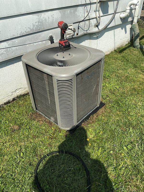 Completed scheduled preventative maintenance on residential air conditioning system. Performed comprehensive inspection of outdoor condenser unit, including cleaning of coils, verification of proper airflow through louvered panels, and assessment of fan operation. Replaced air filter and evaporator pad as part of routine Air Care Cooling maintenance program to ensure optimal system efficiency and air quality.