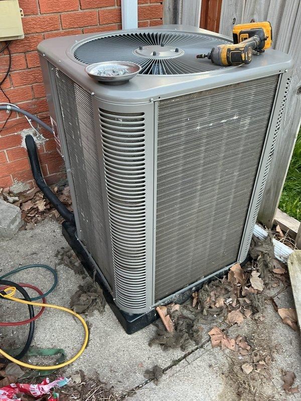 Completed comprehensive Air Care Heating and Cooling recurring maintenance service on residential HVAC system. Performed full system inspection of outdoor condenser unit and indoor furnace, checked refrigerant pressures using manifold gauges, verified proper operation of all components, and documented equipment condition with photos. All systems operating within normal parameters.