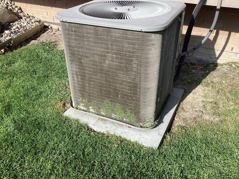 Responded to no-cool call on 16-year-old Lennox central air conditioning system. Upon arrival, confirmed outdoor condenser unit fan was not spinning and system had no cooling capability. Diagnosed broken wire preventing power to condenser fan motor. Repaired damaged wiring connection to restore proper electrical supply to fan motor. Tested system operation and verified condenser fan now spinning properly and unit cooling effectively.