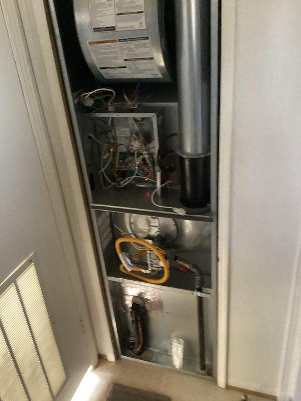 Completed scheduled air handler coil maintenance on residential HVAC system. Accessed furnace unit in mechanical room, inspected internal components including gas valve, electrical connections, and safety devices. Verified proper operation of all wiring and controls. Serviced outdoor condensing unit, performed cleaning and maintenance procedures on coil surfaces and exterior panels. All components tested and confirmed operational upon completion.