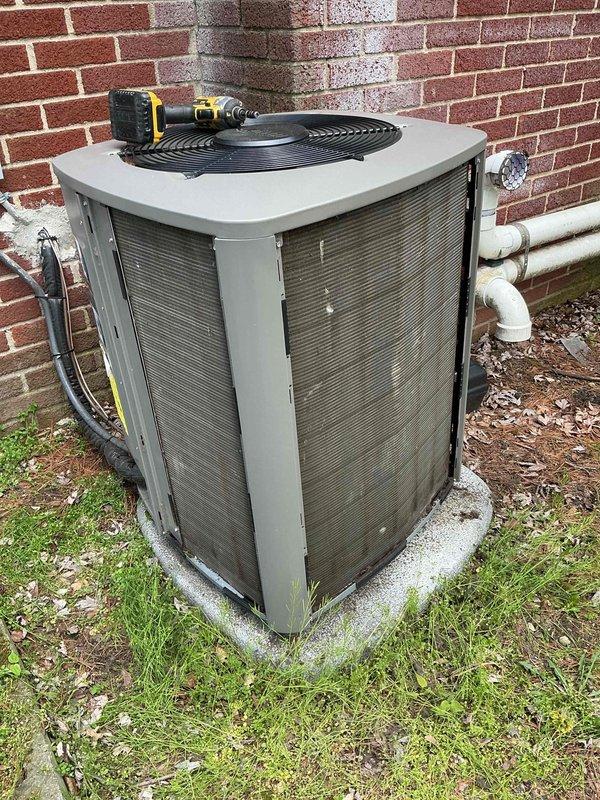 Completed routine Air Care Cooling maintenance on outdoor condensing unit. Performed standard ACM procedures including inspection of condenser coil, fan motor operation, refrigerant line connections, electrical components, and condensate drainage system. Unit operating within normal parameters with all safety controls functioning properly.