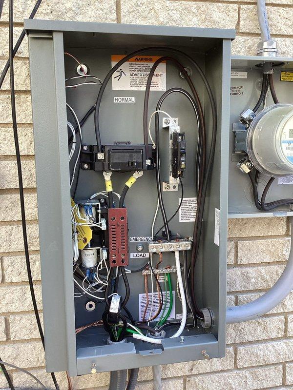 Completed installation of 20kW RCA standby generator system with 100-amp automatic transfer switch and full electrical service upgrade. Installed new residential metering panel with main disconnect, routed and terminated all supply conductors, and integrated transfer switch with proper load distribution between normal and emergency circuits. All gas piping, pressure testing, and electrical connections completed per code requirements, with permits obtained for mechanical, electrical, generator, gas piping, pressure testing, and transfer switch installations.