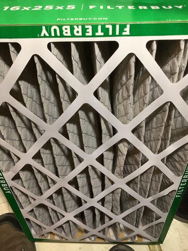 Completed comprehensive ComfortGuard maintenance visit on HVAC system. Inspected and replaced existing 16x25x5 air filter with new Filterbuy brand filter, removing heavily soiled unit that showed significant dust and debris accumulation throughout pleated media. Performed standard system evaluation and confirmed proper operation of all components.
