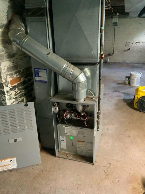 Provided comprehensive estimate for replacement of 13-year-old furnace, installation of new air conditioning system, and hot water heater replacement in basement location. Current furnace operational but hot water heater non-functional with flame out condition reported. Property currently has no air conditioning system installed.