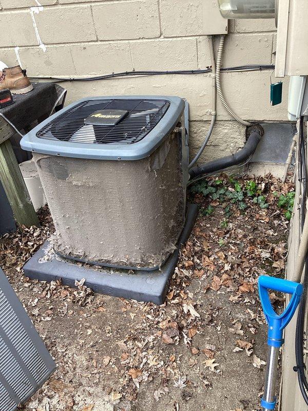 Completed routine air conditioning maintenance service on outdoor condensing unit. Performed standard ACM inspection protocol including cleaning debris accumulation around equipment pad, checking refrigerant lines and electrical connections, and verifying proper unit operation. Unit found in satisfactory working condition with no immediate repairs required.