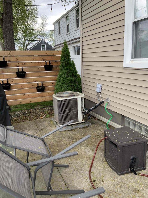 Provided comprehensive estimate for complete HVAC system replacement including furnace and air conditioning unit for 20-year-old non-operational equipment located in basement. Assessed existing beige furnace with metallic ductwork and outdoor AC unit positioned on concrete pad against house exterior, documented current system configuration including water heater proximity and duct routing through basement joists. Prepared detailed quote for furnace and air conditioning replacement under promotional offer, scheduled estimate consultation during afternoon appointment window.