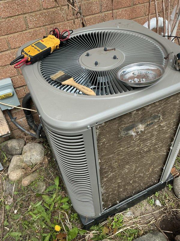 Completed scheduled Air Care Maintenance on Lennox air conditioning system. Performed comprehensive inspection of outdoor condenser unit, cleaned fan blades and coil surfaces, checked electrical connections and amp draw with multimeter, and verified proper operation. Customer requested service renewal for continued maintenance coverage.