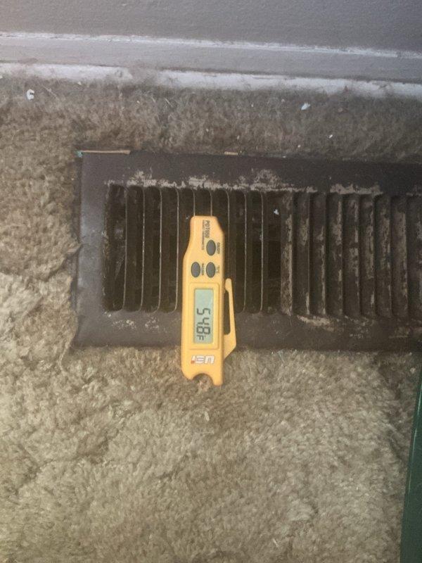 Responded to callback for 3-month-old A/C unit running constantly with gurgling sounds. Inspected outdoor unit and measured discharge air temperature at 130.8°F, indicating normal compressor operation. Checked refrigerant charge and found system slightly overcharged, causing continuous operation and gurgling noise in refrigerant lines. Recovered excess refrigerant to manufacturer specifications, verified proper cycling of thermostat and contactor, and confirmed supply air temperature at register reading 57.5°F with normal system shutdown. Unit now operating within normal parameters under parts and labor warranty.