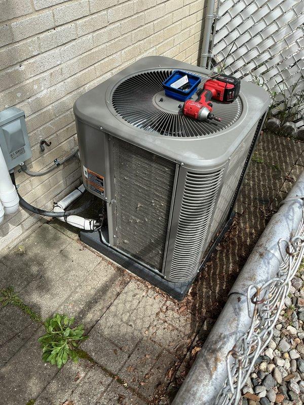 Completed scheduled Air Care Cooling maintenance visit on outdoor condensing unit. Performed comprehensive system inspection, checked refrigerant pressures, verified proper fan operation, and ensured all electrical connections were secure. Unit operating within normal parameters with no issues identified.