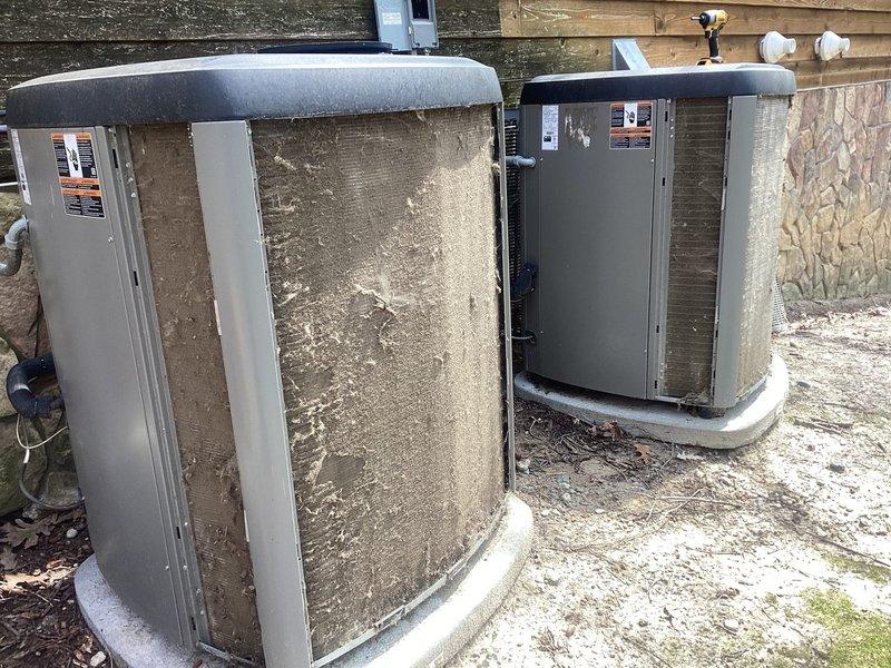 Responded to no-cool service call on 3-year-old Lennox WT 10-2027 central air conditioning system displaying Alert Code 413 (OU High Pressure Switch Strike Lockout) on thermostat. Upon arrival, found outdoor condensing unit heavily covered in thick layer of dirt, dust, and debris that was restricting airflow through condenser coil and causing system to trip high pressure safety switch. Performed thorough cleaning of condenser coil and exterior surfaces to restore proper airflow and heat rejection capability. Reset high pressure lockout switch and cycled system through complete operational test. Verified proper refrigerant pressures, confirmed adequate airflow restoration, and ensured system returned to normal cooling operation without further fault codes. Unit operating within manufacturer specifications upon departure.