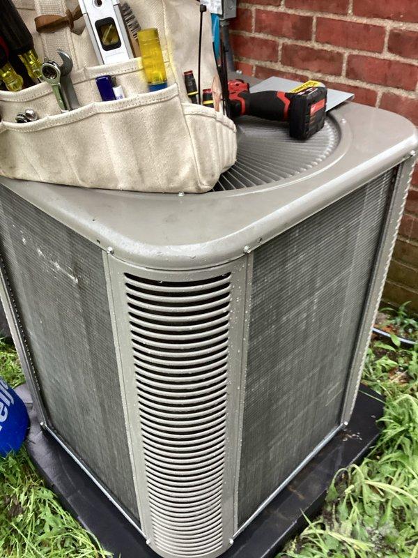 Completed annual HVAC maintenance on residential air conditioning system. Performed comprehensive system inspection, checked refrigerant pressures and levels using manifold gauges, replaced air filter, cleaned condenser unit, and verified proper operation of all components. Unit tested and running within normal parameters.