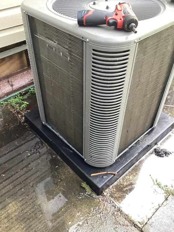 # HVAC Maintenance - AHC Completed

Performed comprehensive preventive maintenance on residential air conditioning system and heating equipment as part of recurring Air Care service agreement. Conducted thorough inspection of outdoor condenser unit, including examination of cabinet condition, fan assembly, and mounting stability. Unit showed normal weathering consistent with outdoor exposure, with accumulated surface dirt and debris noted on louvers and panels. Verified proper installation on rubber isolation pad and concrete foundation. Completed standard maintenance protocols for both cooling and heating systems to ensure optimal performance and reliability for the upcoming season.