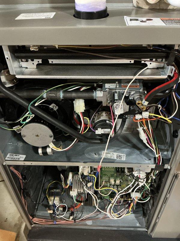 Completed annual heating maintenance on two HVAC units, performing comprehensive inspections of all internal components, blower assemblies, electrical systems, and control boards. Replaced air filters on both units and documented rust formation observed inside furnace cabinets for monitoring. Verified proper operation of all mechanical and electrical components, including gas valves, motors, wiring connections, and circuit boards to ensure safe and efficient system performance.