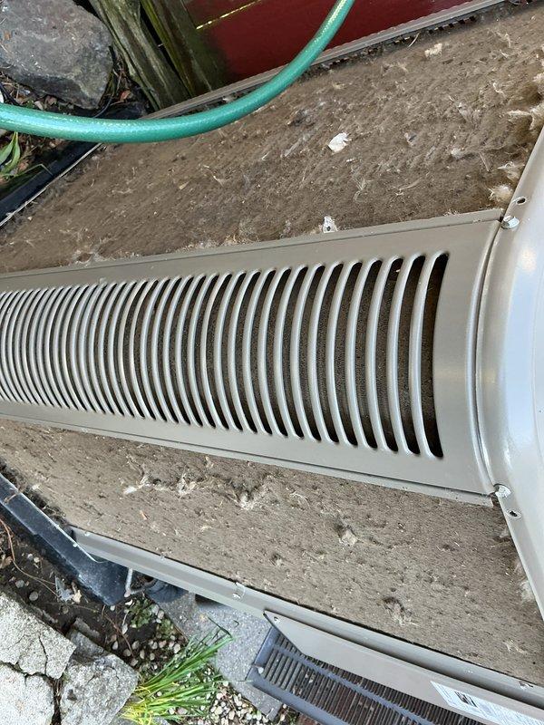 Completed scheduled air conditioning maintenance on outdoor condensing unit. Performed system inspection, documented equipment condition including exterior housing and ventilation components, and verified proper installation on concrete pad. Unit operational with no immediate service needs identified during routine maintenance visit.