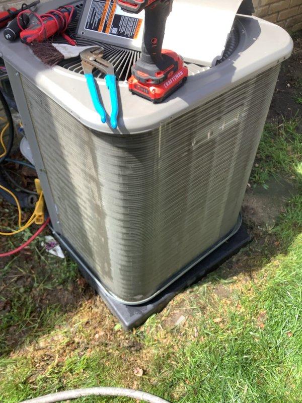 Completed annual preventative maintenance on residential split system air conditioning unit. Performed comprehensive inspection of outdoor condenser unit including cleaning of coils, verification of refrigerant lines, and operational testing of all components. System found to be operating within normal parameters with no deficiencies noted.