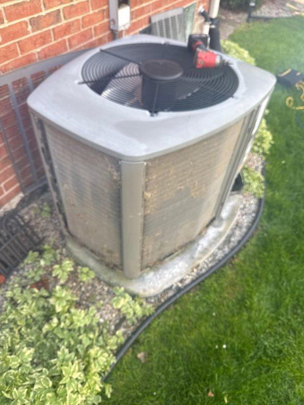Completed routine Air Care Maintenance on residential split system air conditioning unit. Performed comprehensive inspection of outdoor condensing unit, verified proper operation of condenser fan motor, checked refrigerant lines for leaks or damage, and confirmed unit is operating within manufacturer specifications. All components found in good working condition with no immediate service needs identified.