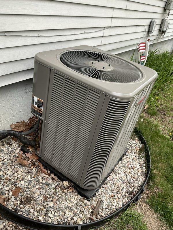 Completed scheduled preventative maintenance on residential air conditioning system. Inspected outdoor condensing unit, verified proper operation, checked thermostat functionality with system maintaining 72°F room temperature, and confirmed all components operating within normal parameters.