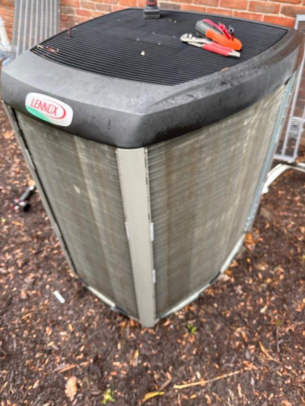 Completed annual cooling maintenance on Lennox outdoor condensing unit. Performed system inspection at 8-11 spots, replaced air filter, conducted refrigerant assessment and coil cleaning, and verified proper operation of all components. Unit tested and left in normal operating condition.