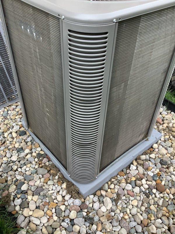 Completed scheduled Air Care Heating and Cooling maintenance on residential HVAC system. Performed comprehensive inspection of outdoor condenser unit, verified proper operation of fan assembly, checked refrigerant levels, cleaned coils and ventilation louvers, and confirmed unit integrity with no visible damage or deterioration noted.