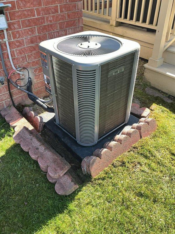 Completed recurring ACM service on Lennox outdoor condensing unit. Replaced air filter and evaporator pad as needed, inspected refrigerant lines and connections, verified proper unit operation and airflow through louvered panels.