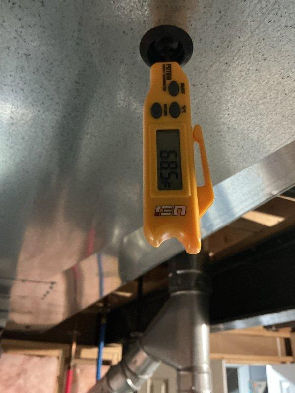 Performed routine maintenance on air conditioning system. Measured supply air temperature at 83.5°F and verified static pressure reading of +5.8 inches water column. Inspected attic-mounted equipment, ductwork, refrigerant lines, and condensate drain system with all components found operating within normal parameters.